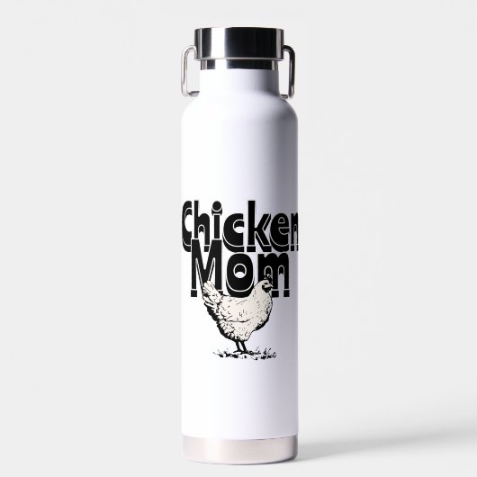 Zwart-wit  Chicken Mom gepersonaliseerd Waterfles (Voorkant)
