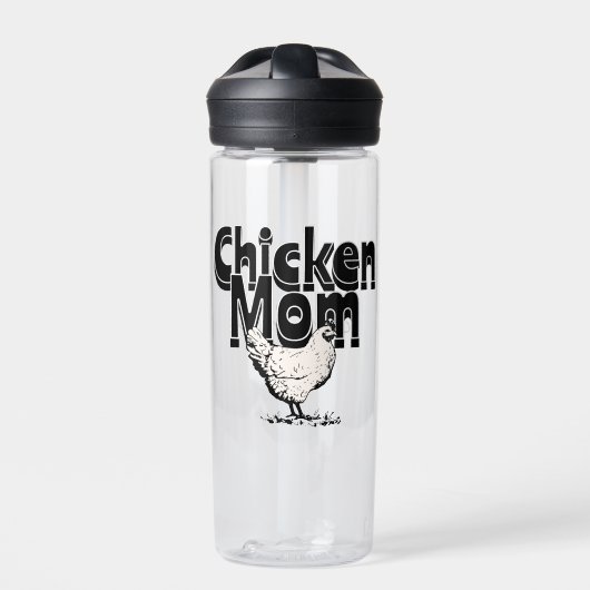 Zwart-wit  Chicken Mom gepersonaliseerd Waterfles (Voorkant)