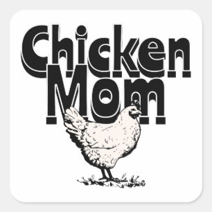 Zwart-wit  Chicken Mom Vierkante Sticker