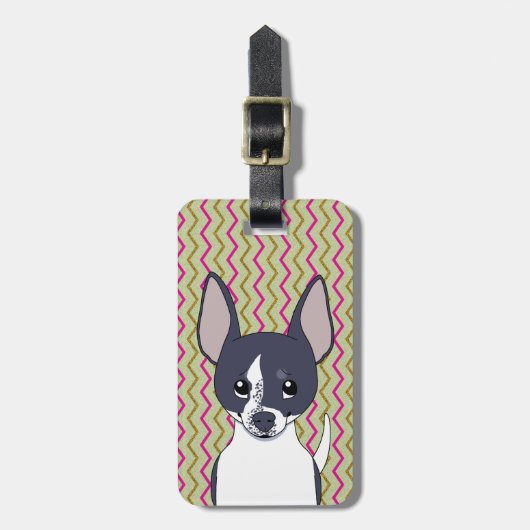 Zwart-wit Chihuahua Roze Groen Goud Chevron Bagagelabel (Voorkant verticaal)