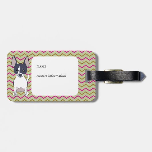 Zwart-wit Chihuahua Roze Groen Goud Chevron Bagagelabel (Achterkant horizontaal)