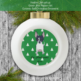 Zwart-wit Chihuahua Witte Kerstbomen Keramische Bal Ornament