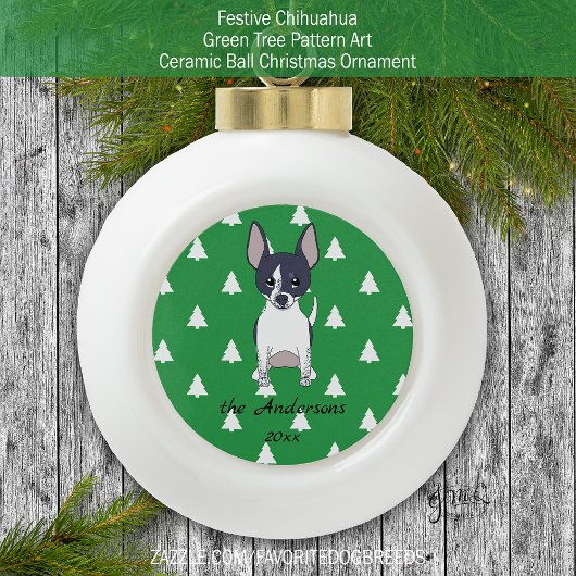 Zwart-wit Chihuahua Witte Kerstbomen Keramische Bal Ornament