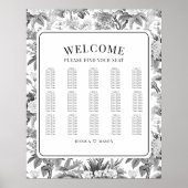 Zwart wit chinees bloem bruiloft zitgrafiek poster (Voorkant)