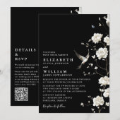 Zwart-Wit Chinoiserie Bloem QR Code Huwelijk Kaart (Voorkant / Achterkant)