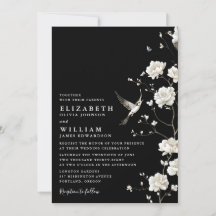 Zwart-Wit Chinoiserie Bloem QR Code Huwelijk