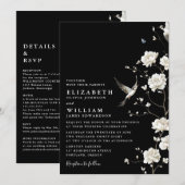 Zwart-wit Chinoiserie Bloemen Details Huwelijk Kaart (Voorkant / Achterkant)