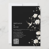 Zwart-wit Chinoiserie Bloemen QR Code Huwelijk Kaart (Achterkant)