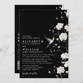 Zwart-wit Chinoiserie Bloemen QR Code Huwelijk Kaart (Voorkant / Achterkant)