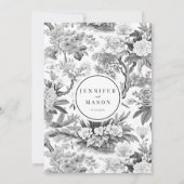 Zwart wit Chinoiserie bloemenbruiloft uitnodiging (Achterkant)