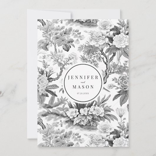 Zwart wit Chinoiserie bloemenbruiloft uitnodiging (Achterkant)