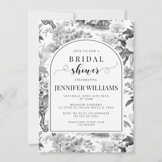 Zwart wit Chinoiserie Bruidsdouche Uitnodiging (Voorkant)