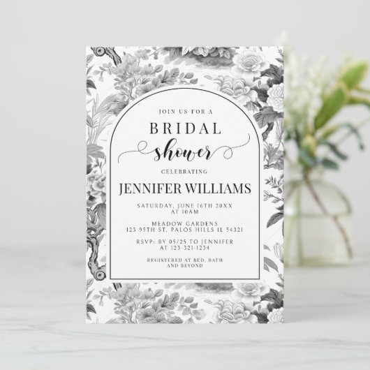 Zwart wit Chinoiserie Bruidsdouche Uitnodiging (Staand voorkant)