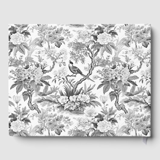 Zwart wit chinoiserie bruiloft cadeau gastenboek (Achterkant)