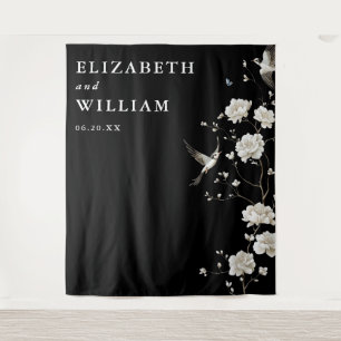 Zwart-wit Chinoiserie Huwelijksfoto achtergrond Wandkleed
