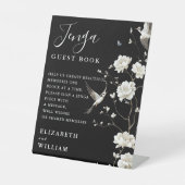 Zwart Wit Chinoiserie Jenga Guest Book Trouwen Reclamebord Met Voetstuk (Voorkant)