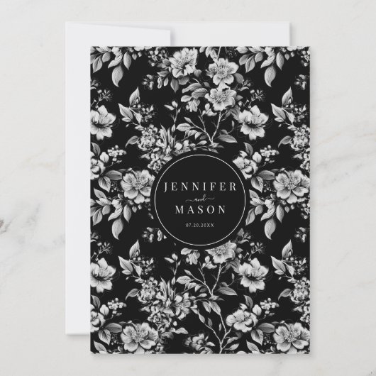 Zwart wit Chinoiserie klassieke bloemenbruiloft Kaart (Achterkant)