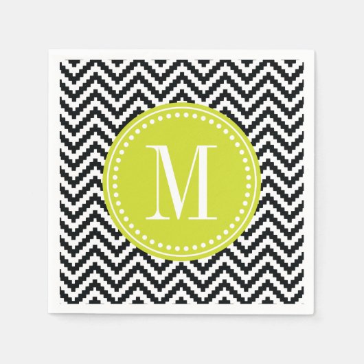 Zwart & Wit Chique Aztec Chevron Monogram Servet (Voorkant)