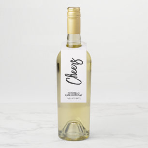 Zwart & Wit Chique Borstel Lettering Cheers Party Flessenhanger