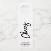 Zwart & Wit Chique Borstel Lettering Cheers Party Flessenhanger (Voorkant)