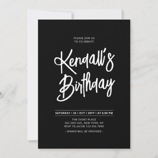 Zwart & Wit Chique Lettering Script Verjaardagsfee Kaart (Voorkant)