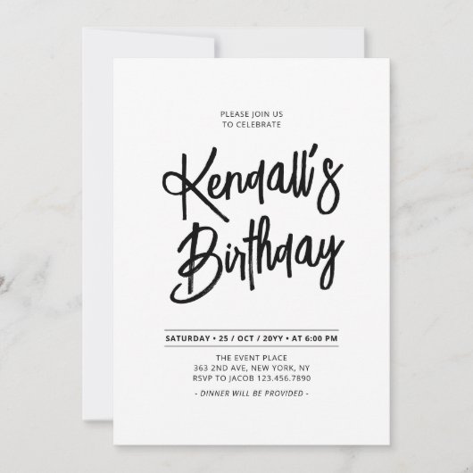 Zwart & Wit Chique Lettering Script Verjaardagsfee Kaart (Voorkant)