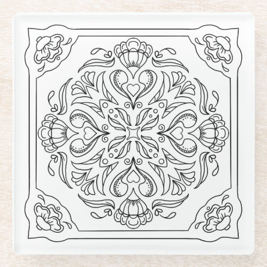 Zwart & Wit Chique Medallion Glas Onderzetter Glazen Onderzetter (Voorkant)