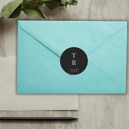 Zwart-wit Chique Monogrammed Bruiloft Favor Ronde Sticker