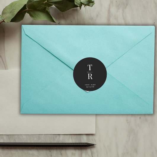 Zwart-wit Chique Monogrammed Bruiloft Favor Ronde Sticker