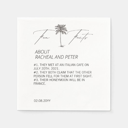 Zwart-wit Chique Palm Tree Fun Facts Bruiloft Servet (Voorkant)