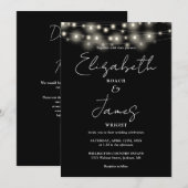 Zwart-wit chique string lichten QR code bruiloft Kaart (Voorkant / Achterkant)