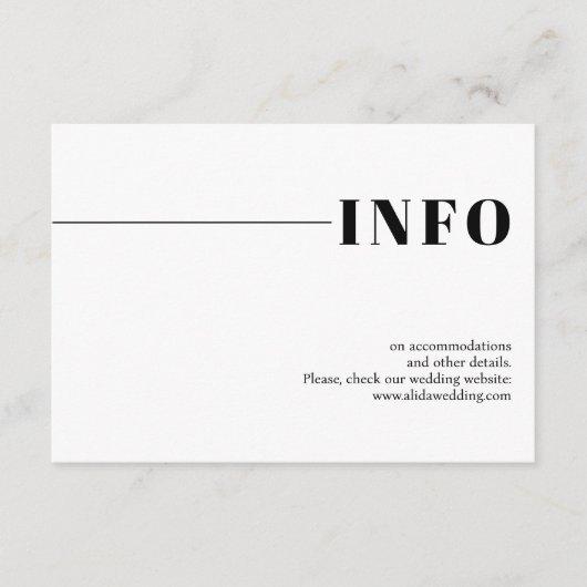 Zwart, wit chique typografie minimalistische bruil informatiekaartje (Voorkant)