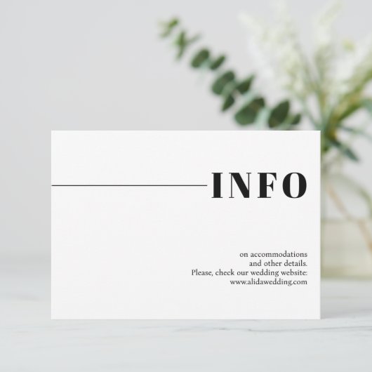 Zwart, wit chique typografie minimalistische bruil informatiekaartje (Staand voorkant)