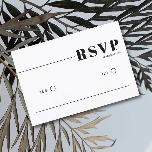 Zwart, wit chique typografie minimalistische bruil RSVP kaartje