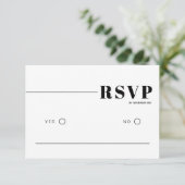 Zwart, wit chique typografie minimalistische bruil RSVP kaartje (Staand voorkant)