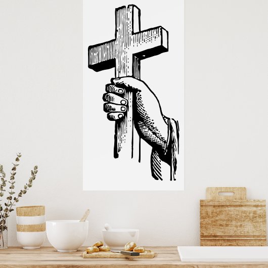  zwart-wit Christelijk paaskruis Poster (Keuken)