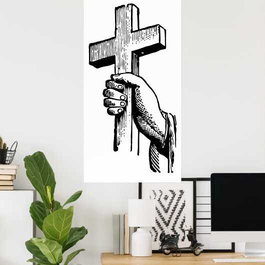  zwart-wit Christelijk paaskruis Poster (Thuiskantoor)