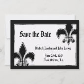 Zwart-Wit Chroom Fleur de Lis Bewaar de Datum Save The Date (Voorkant)