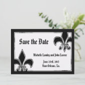 Zwart-Wit Chroom Fleur de Lis Save the Date (Staand voorkant)