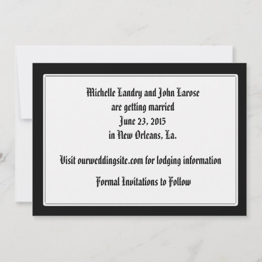 Zwart-Wit Chroom Fleur de Lis Save the Date (Achterkant)