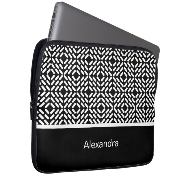 Zwart-wit cilinderpatroon laptop sleeve (Voorkant Rechts)
