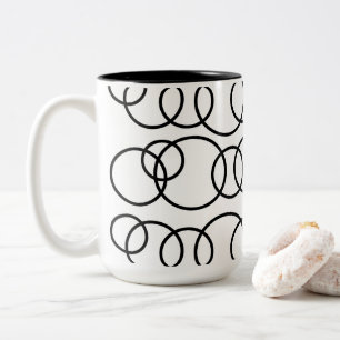 Zwart-wit cirkel bubbelpatroon tweekleurige koffiemok