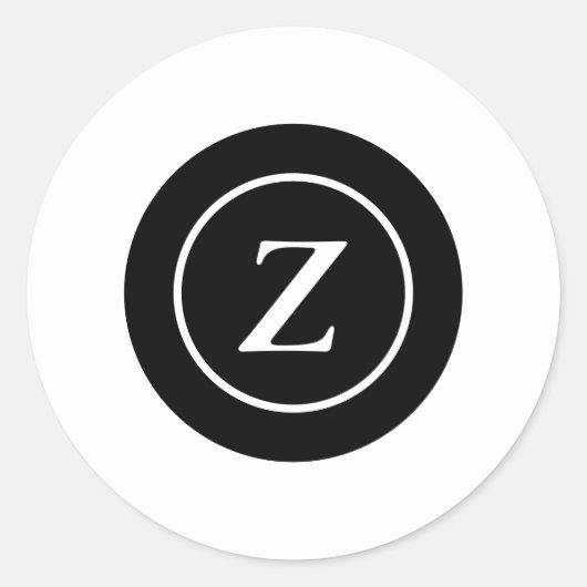 Zwart-wit cirkel custom initiaal ronde sticker (Voorkant)