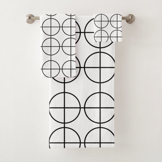 Zwart-wit cirkel geometrisch patroon bad handdoek (Insitu)