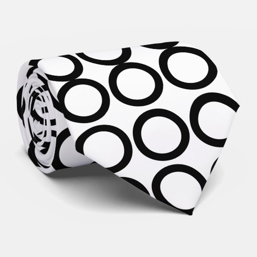Zwart-wit cirkel geometrisch patroon stropdas (Opgerold)