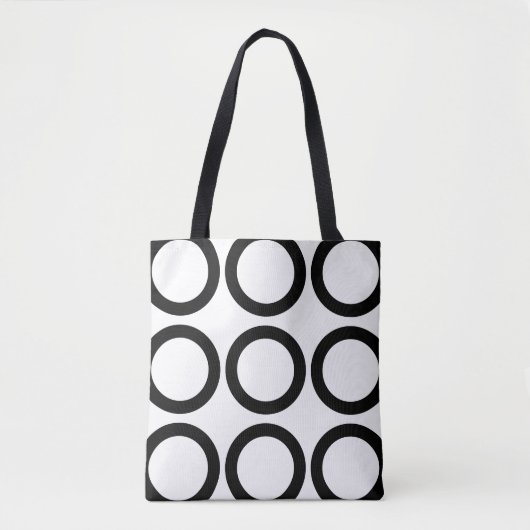 Zwart-wit cirkel geometrisch patroon tote bag (Voorkant)