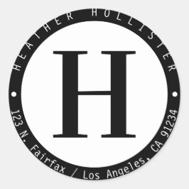 Zwart-wit cirkel Lijst Monogram retouradres Ronde Sticker