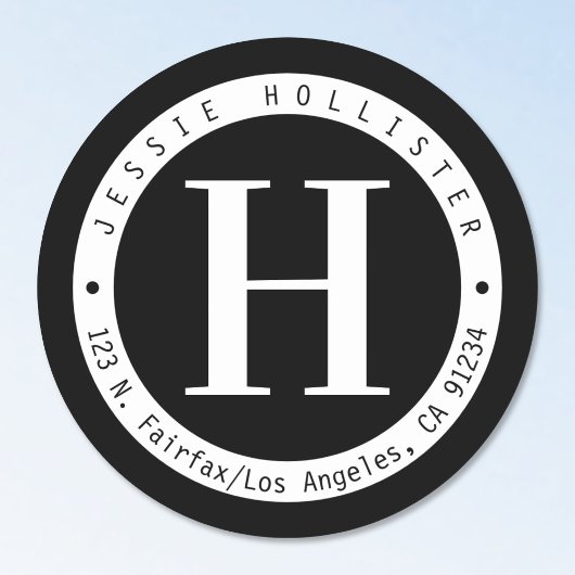 Zwart-wit cirkel Lijst Monogram retouradres Ronde Sticker