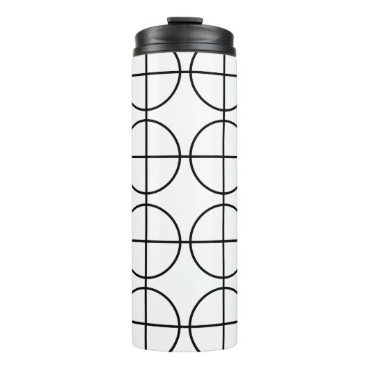 Zwart-wit cirkel streeppatroon thermosbeker (Voorkant)