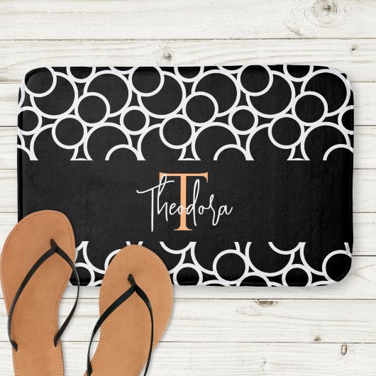 Zwart-wit cirkelpatroon met monogram badmat